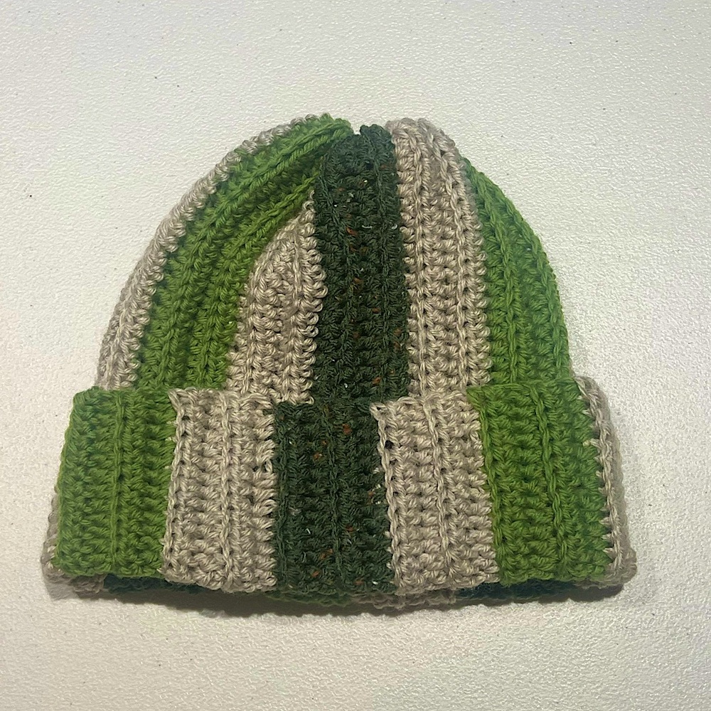 Hand-crocheted striped beanie